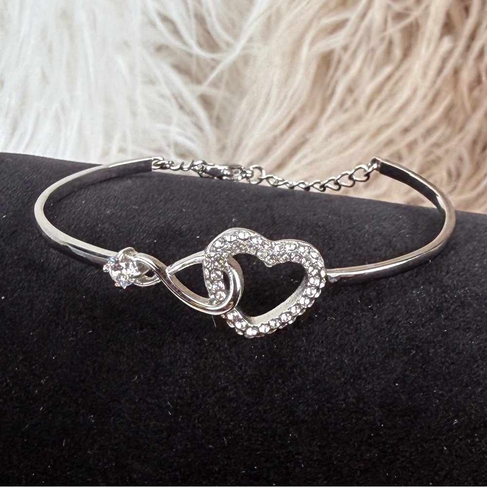 Silvertone Bling Adjustable Chain Bangle Bracelet - image 4